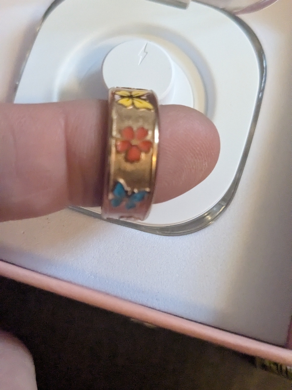 Smart Ring Rose Gold With Hand Painted Flowers Size 7 NIB - Picture 3 of 5